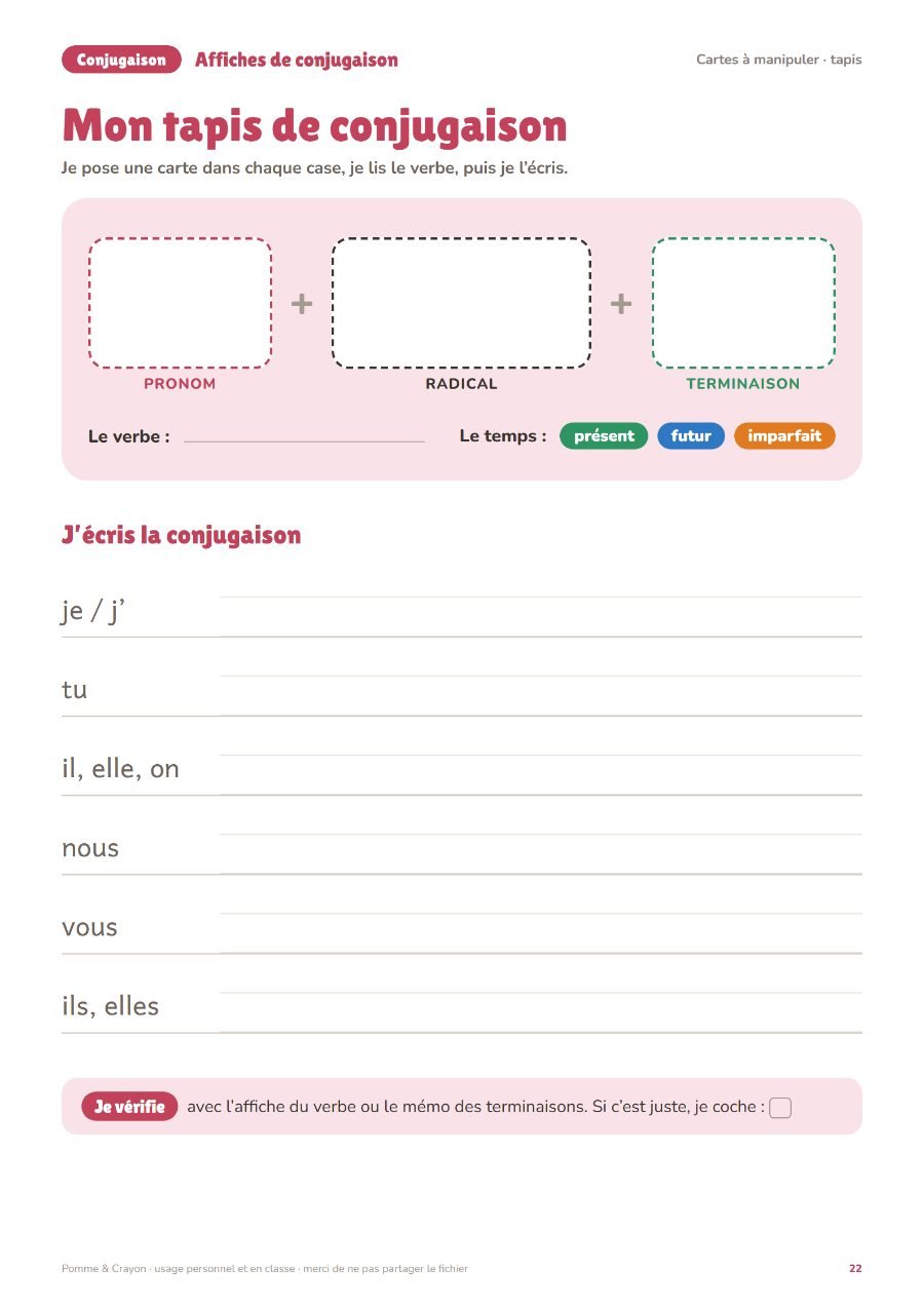 Affiches de conjugaison : Une page du fichier