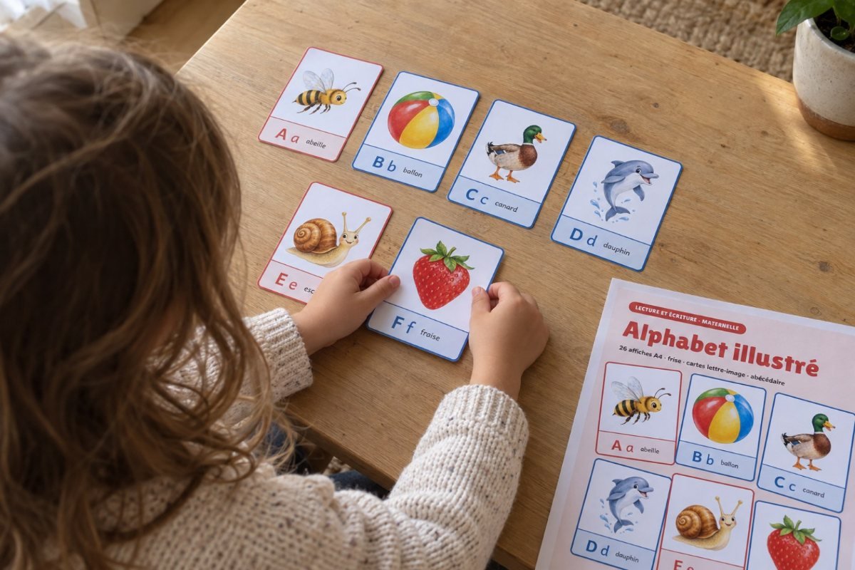 Alphabet illustré : utilisé par un enfant