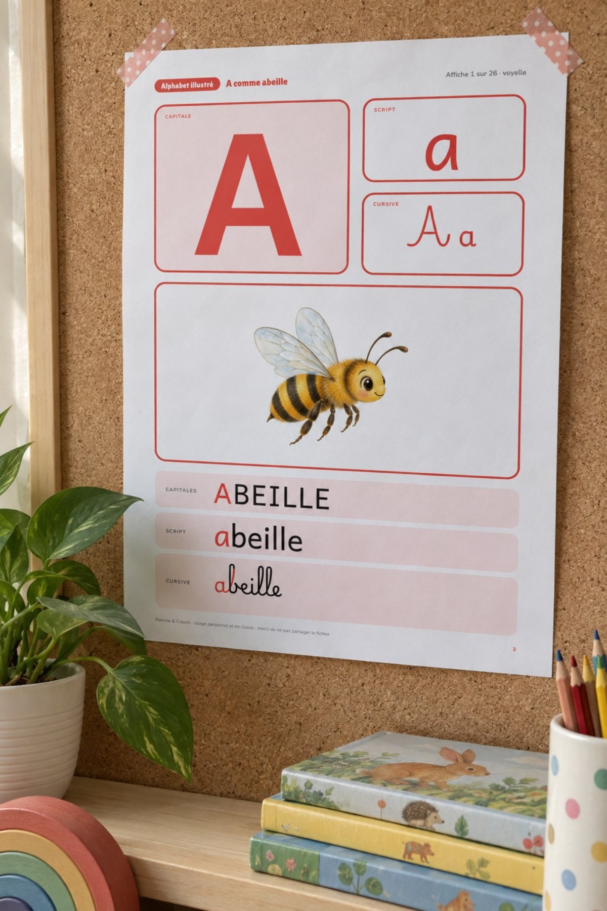 Alphabet illustré : affiché au mur
