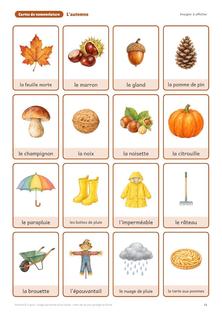 L'automne : L'imagier à afficher