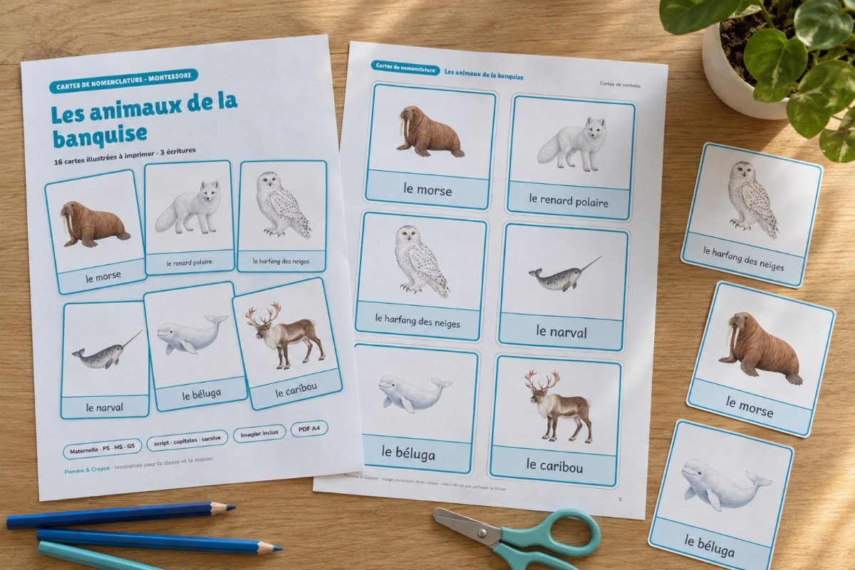 Les animaux de la banquise : imprimé sur la table
