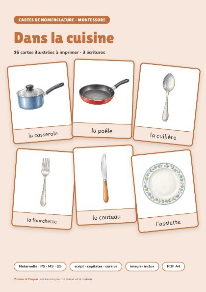 Cartes de nomenclature à imprimer : Dans la cuisine