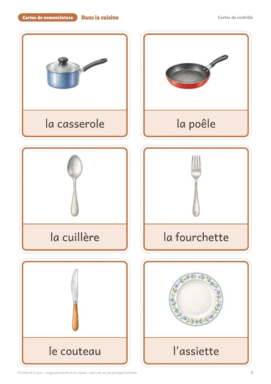 Dans la cuisine : Les cartes de contrôle