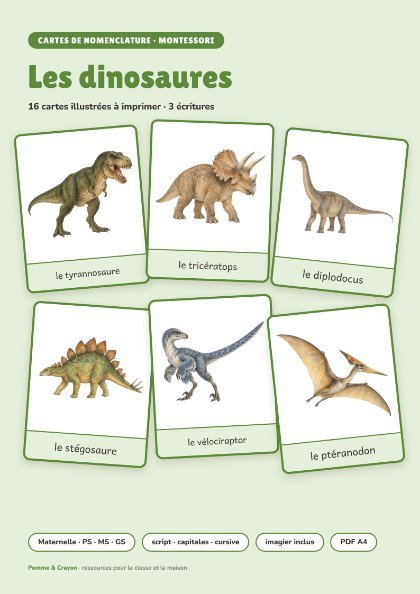 Cartes de nomenclature à imprimer : Les dinosaures