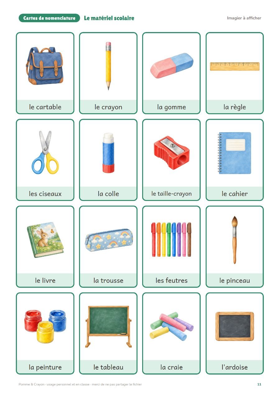 Le matériel scolaire : L'imagier à afficher