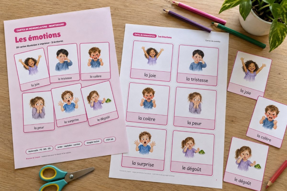 Les émotions : imprimé sur la table
