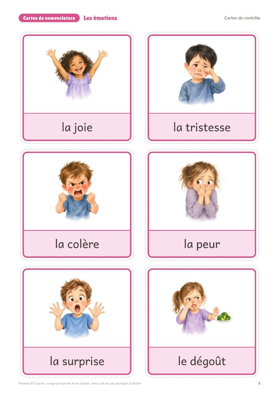 Les émotions : Les cartes de contrôle
