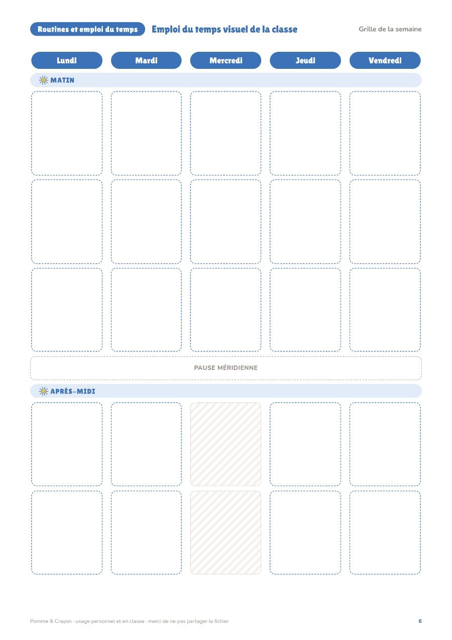 Emploi du temps visuel de la classe : Une page du fichier