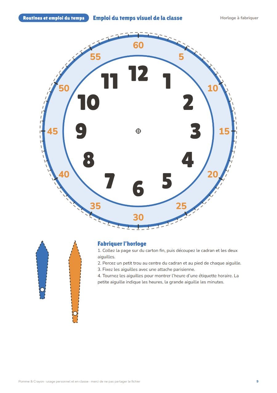Emploi du temps visuel de la classe : Une page du fichier