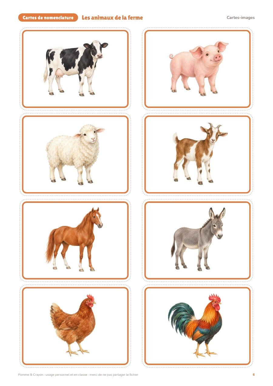 Les animaux de la ferme : Les cartes-images