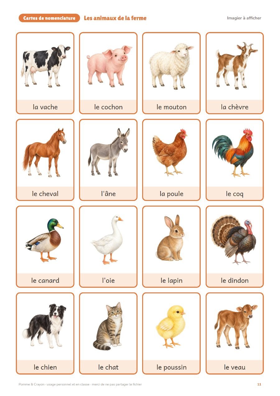 Les animaux de la ferme : L'imagier à afficher