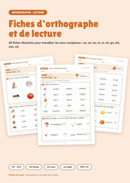 Fiches d'orthographe et de lecture : 40 fiches : La couverture