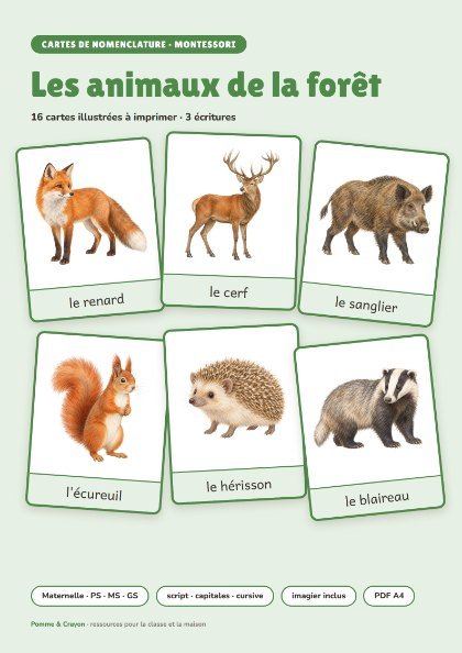 Cartes de nomenclature à imprimer : Les animaux de la forêt