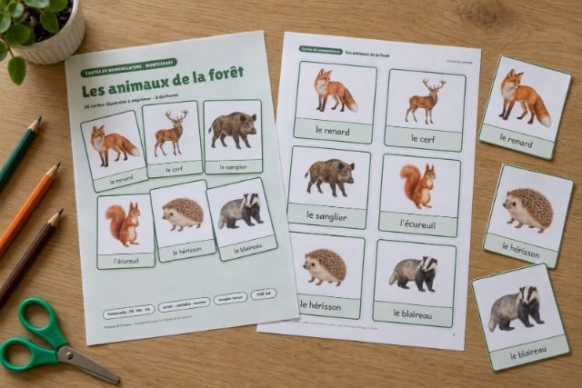 Cartes de nomenclature à imprimer : Les animaux de la forêt
