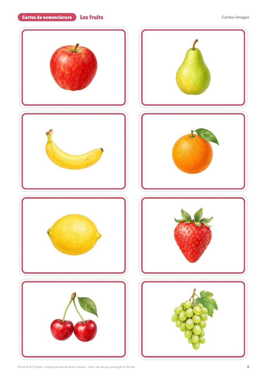 Les fruits : Les cartes-images