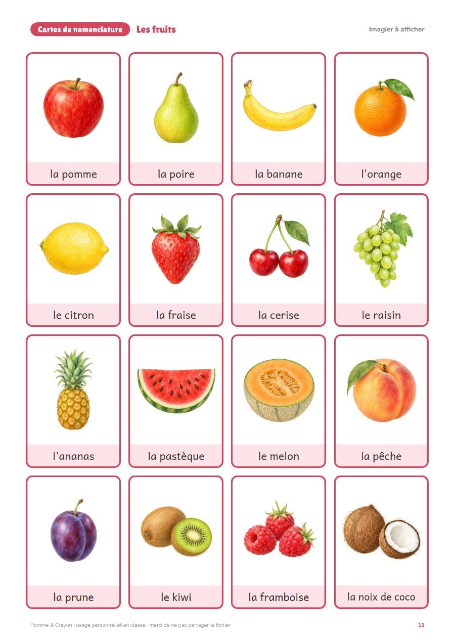 Les fruits : L'imagier à afficher