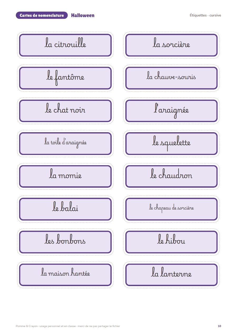 Halloween : Les étiquettes en cursive
