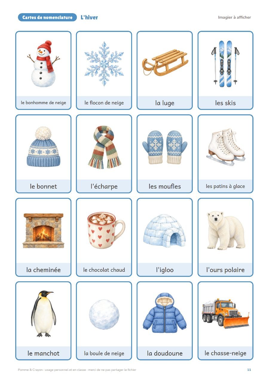 L'hiver : L'imagier à afficher