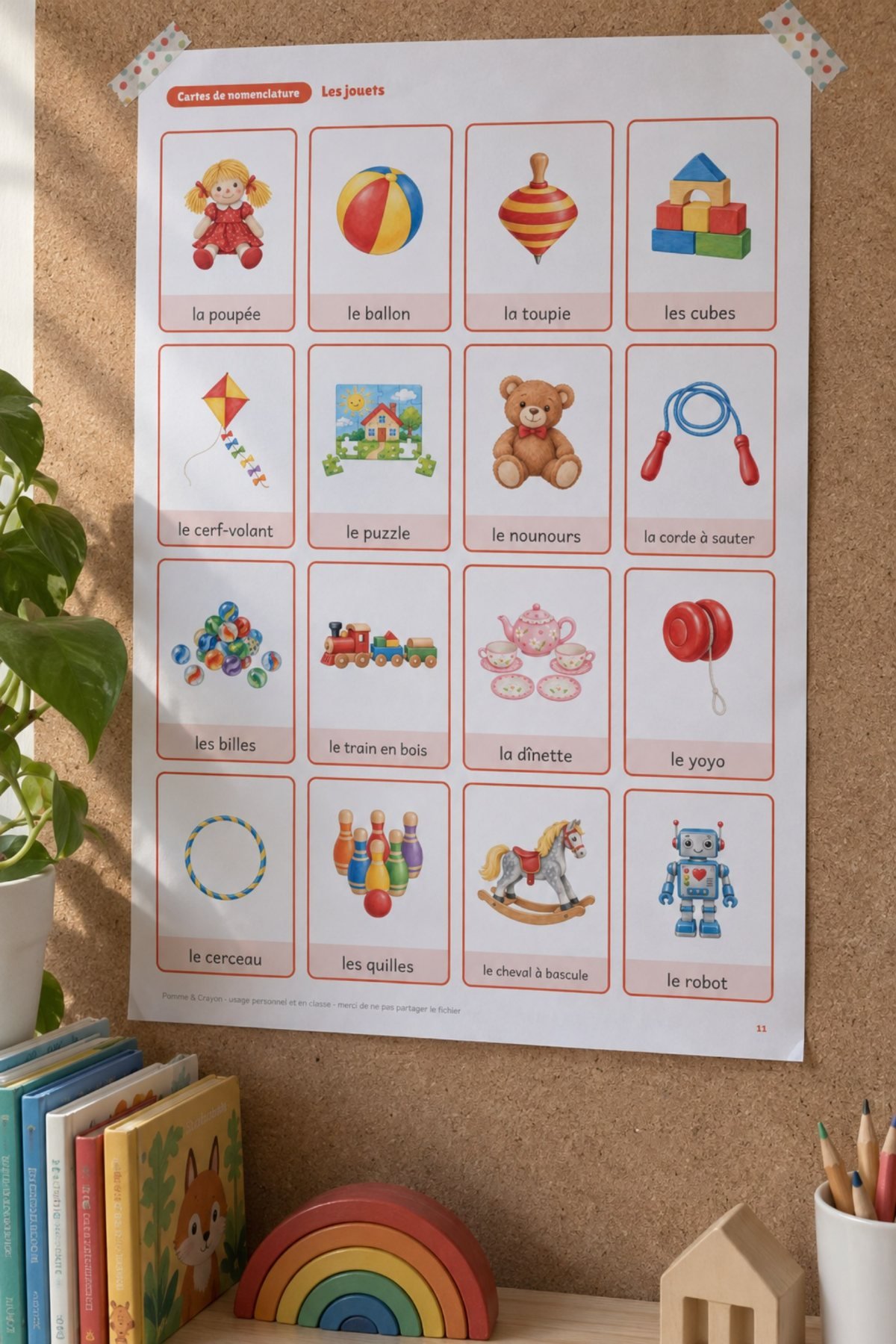 Les jouets : affiché au mur