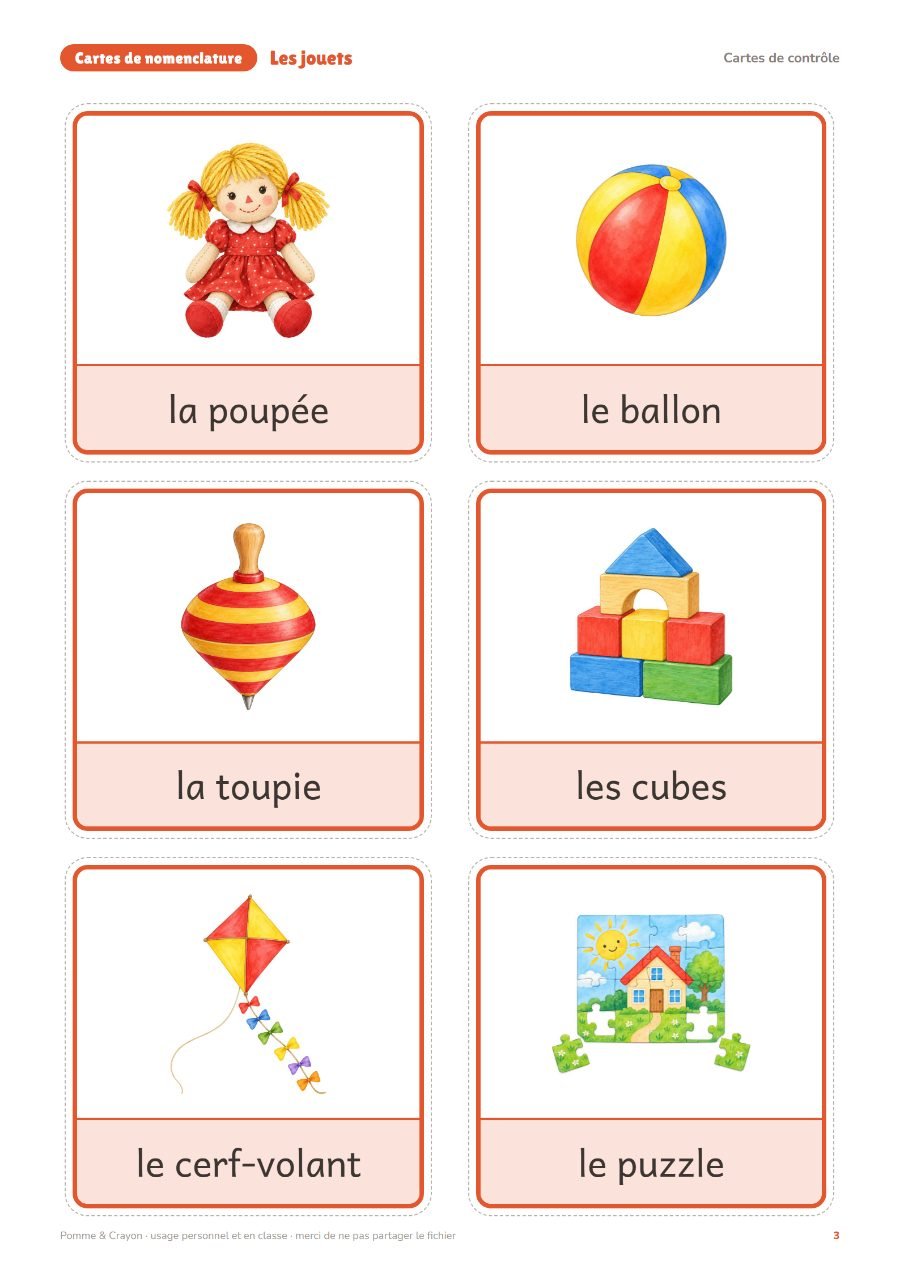 Les jouets : Les cartes de contrôle