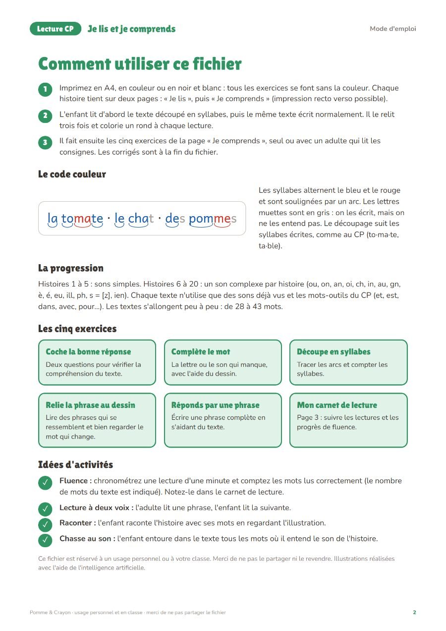 Je lis et je comprends : 20 petites histoires : Une page du fichier