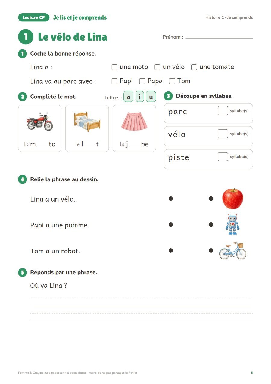 Je lis et je comprends : 20 petites histoires : Une page du fichier