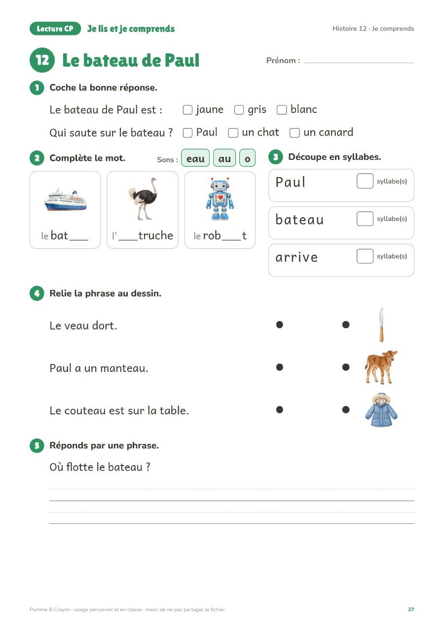 Je lis et je comprends : 20 petites histoires : Une page du fichier