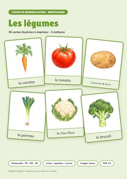 Cartes de nomenclature à imprimer : Les légumes