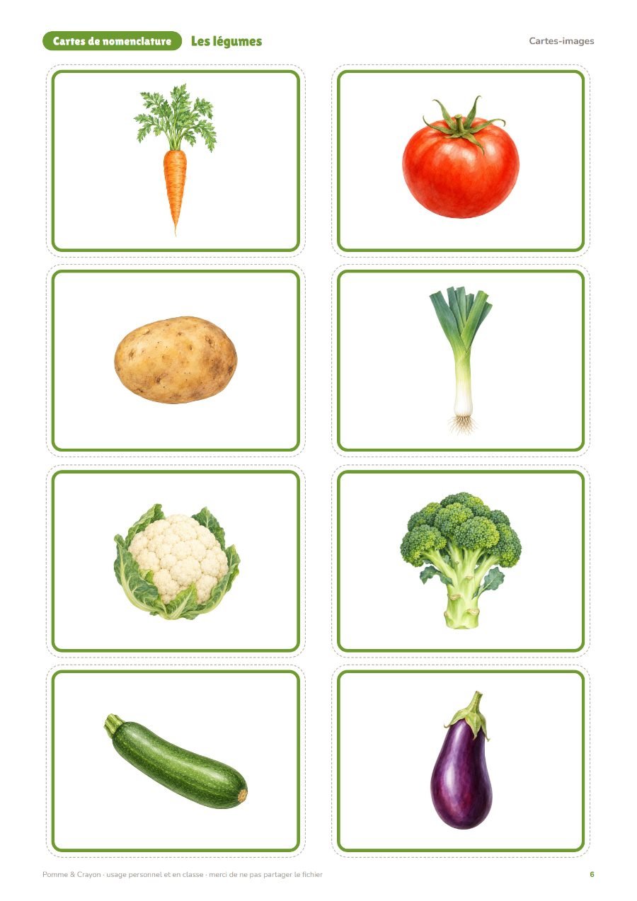 Les légumes : Les cartes-images