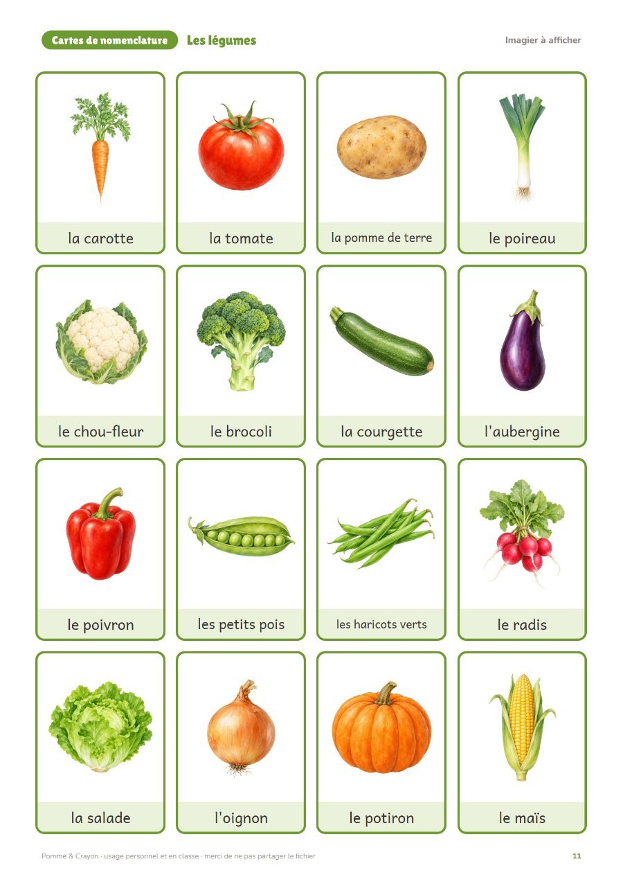Les légumes : L'imagier à afficher