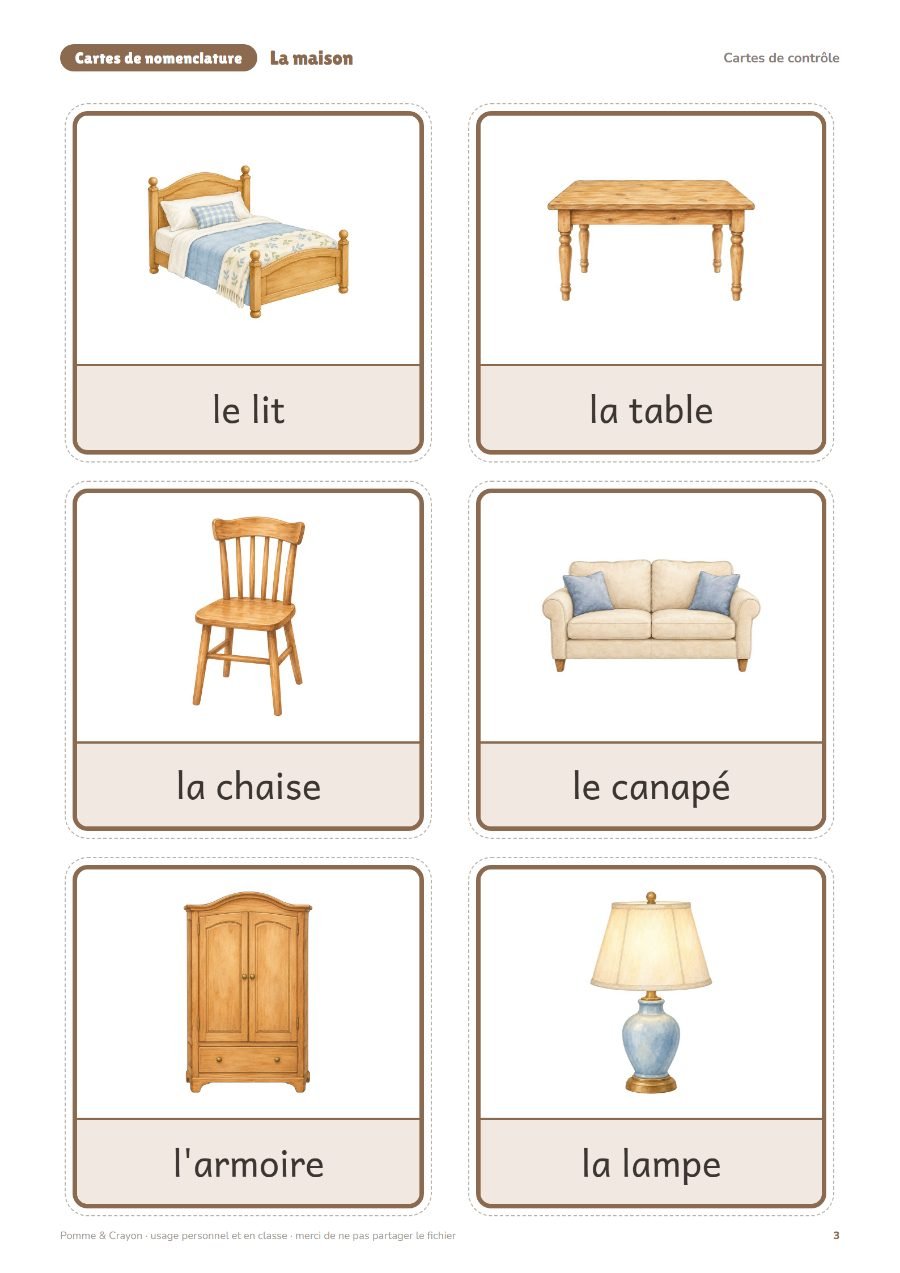 La maison : Les cartes de contrôle