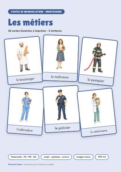 Cartes de nomenclature à imprimer : Les métiers