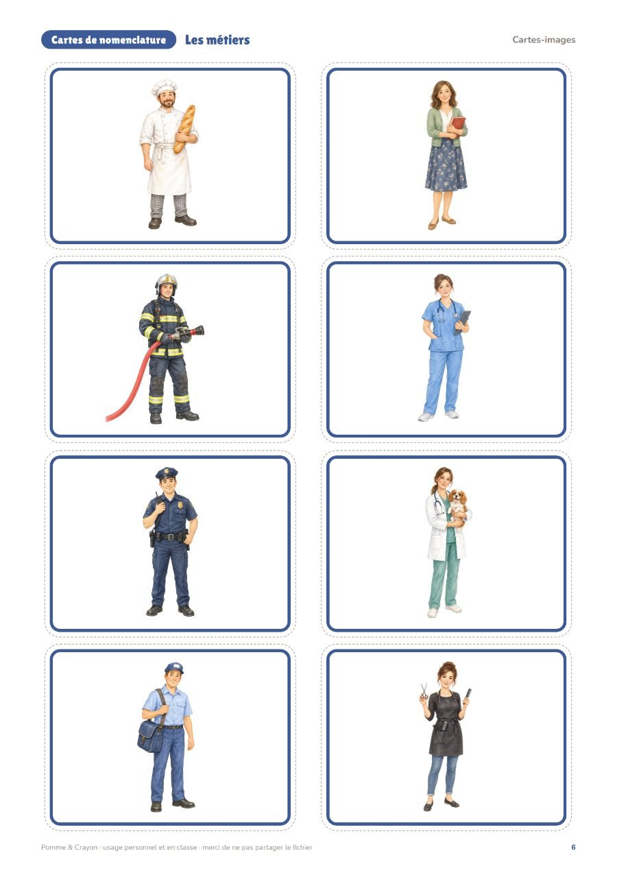 Les métiers : Les cartes-images