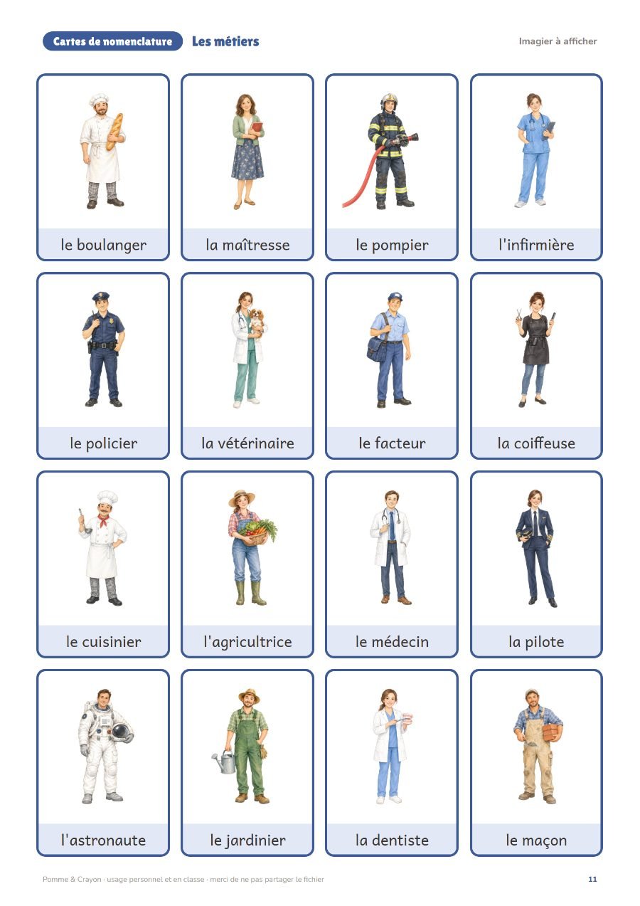 Les métiers : L'imagier à afficher