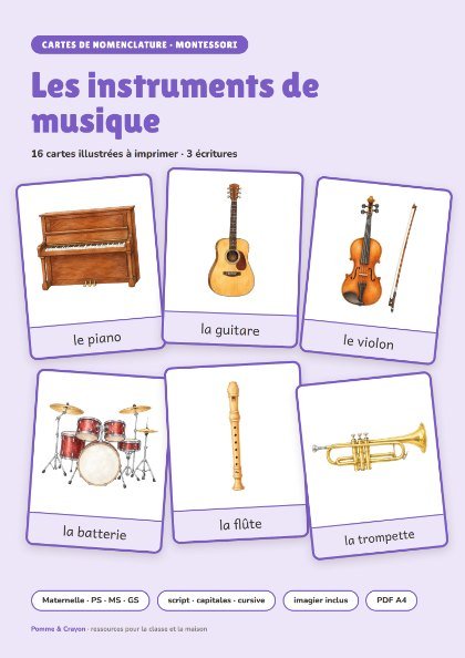 Cartes de nomenclature à imprimer : Les instruments de musique