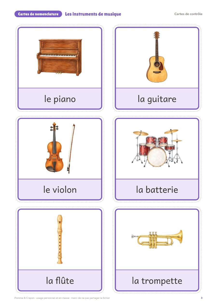 Les instruments de musique : Les cartes de contrôle