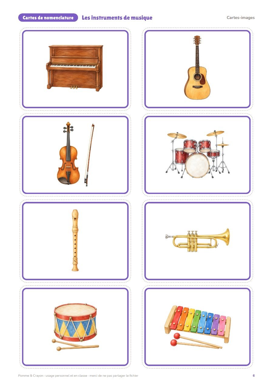 Les instruments de musique : Les cartes-images