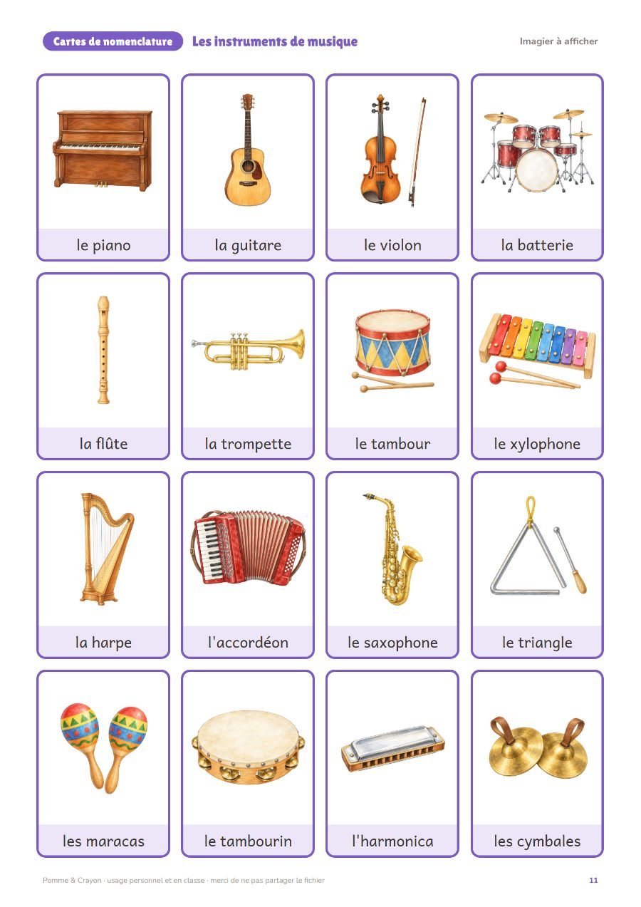 Les instruments de musique : L'imagier à afficher