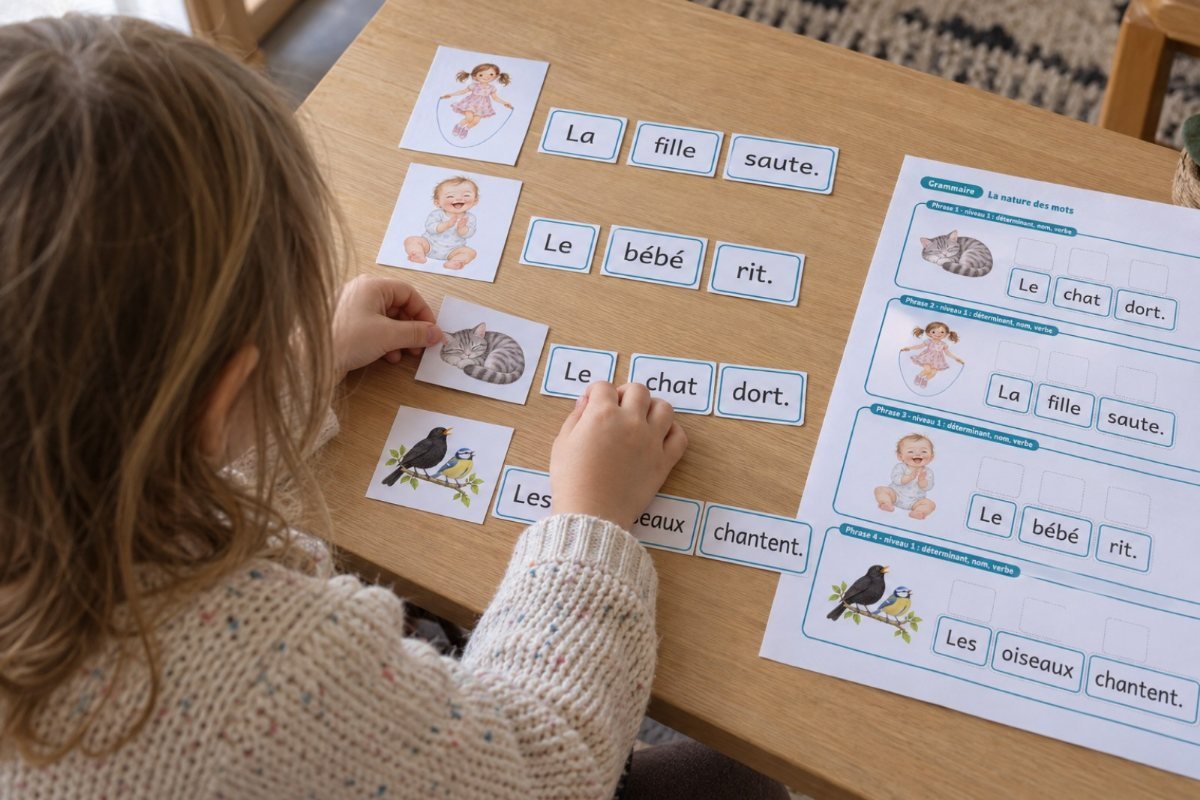 La nature des mots : symboles de grammaire Montessori : utilisé par un enfant