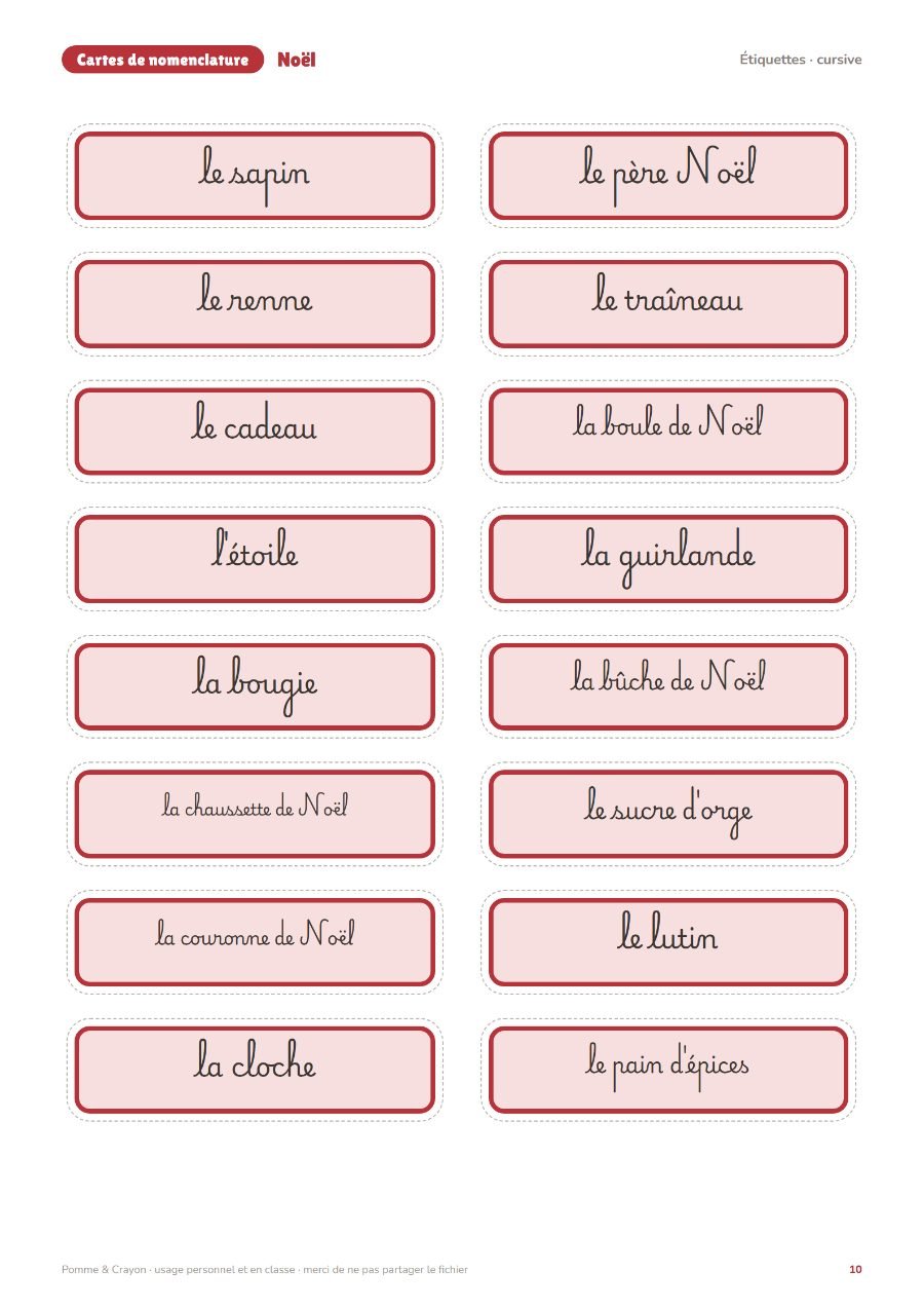 Noël : Les étiquettes en cursive