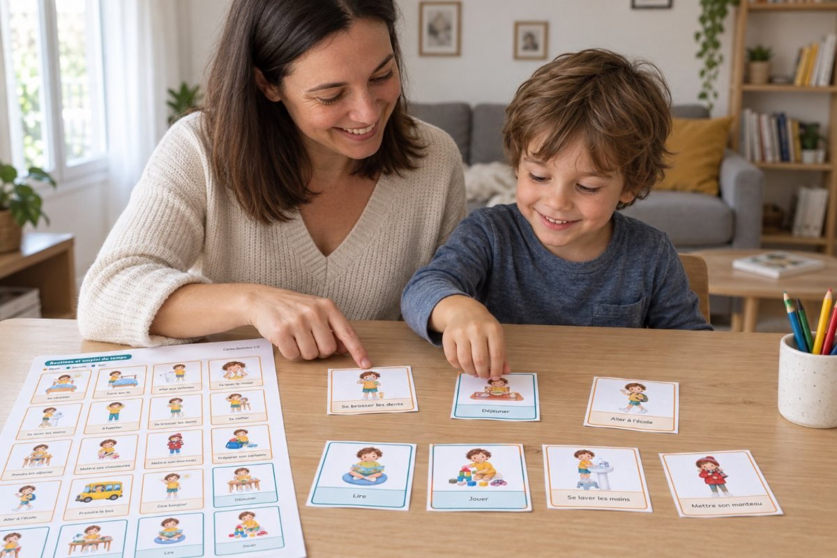 Tableau de routine illustré : en famille