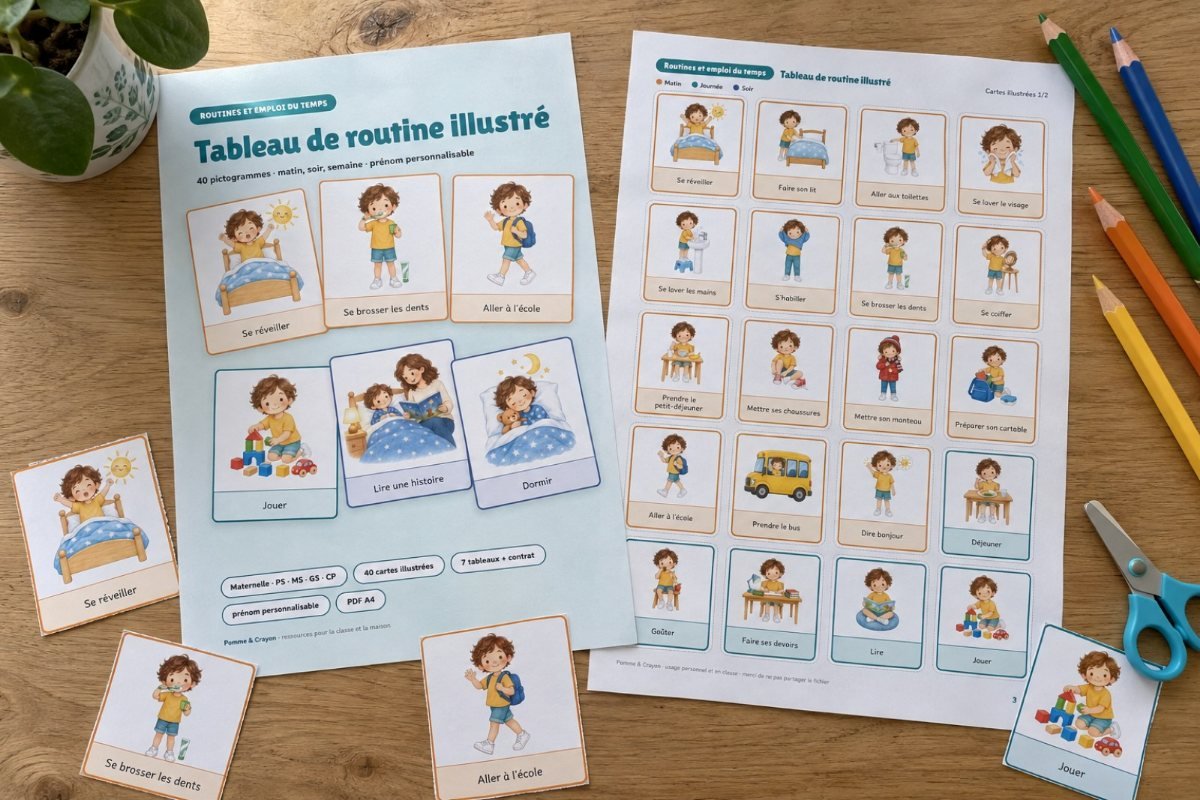 Tableau de routine illustré : imprimé sur la table
