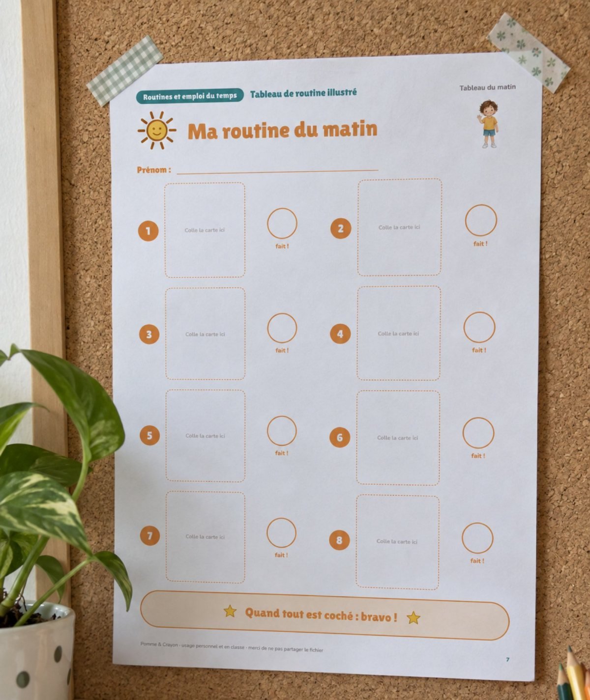 Tableau de routine illustré : affiché au mur