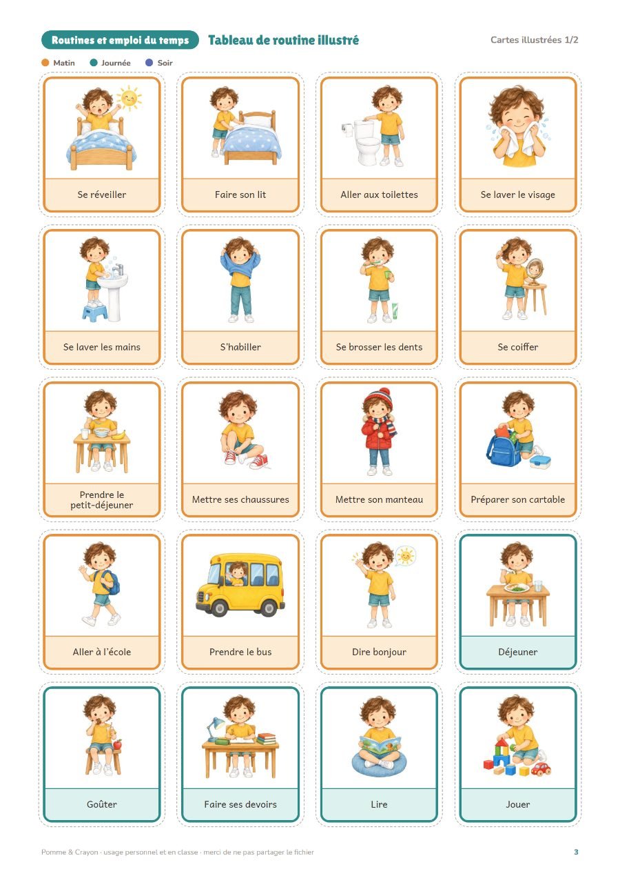 Tableau de routine illustré : Une page du fichier