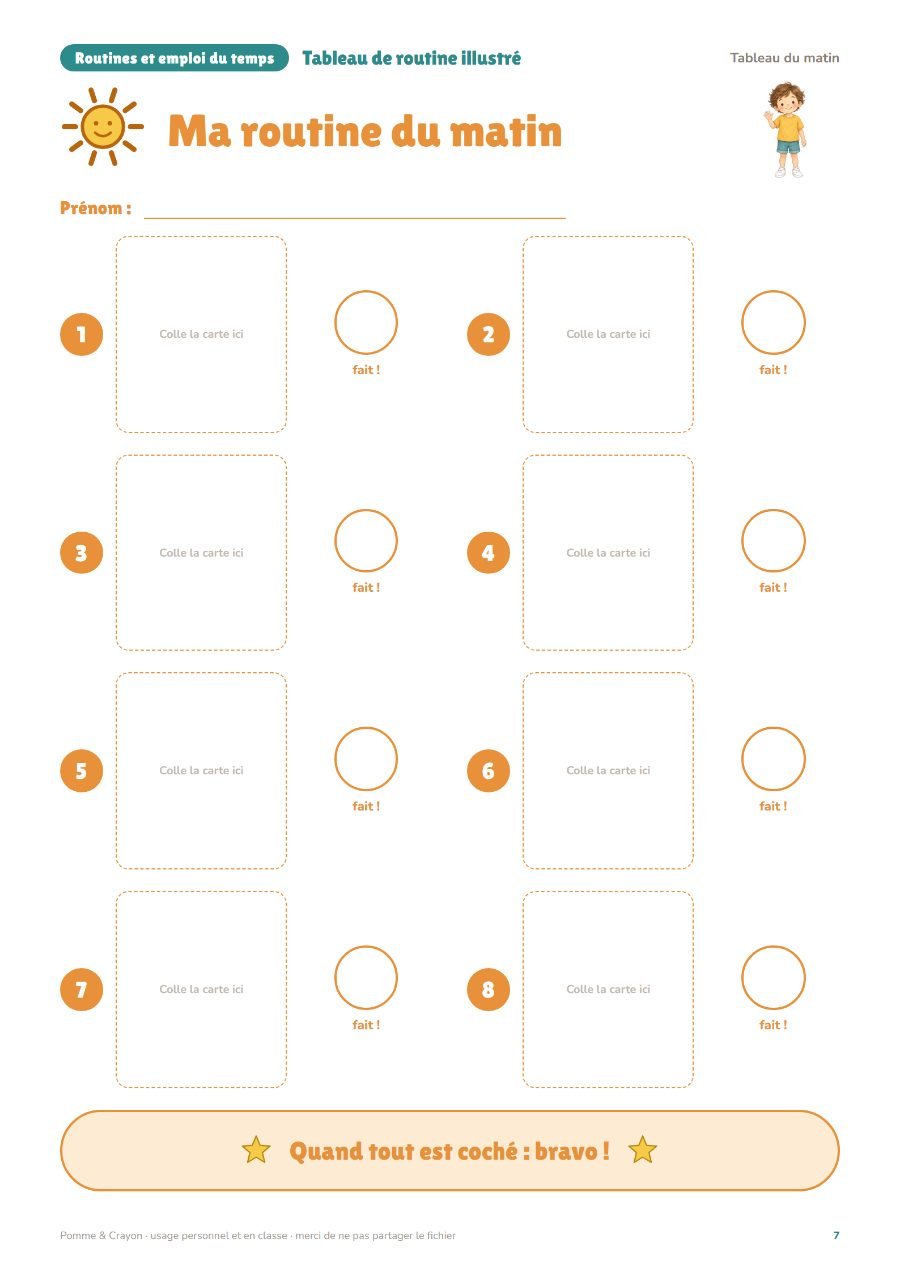 Tableau de routine illustré : Une page du fichier