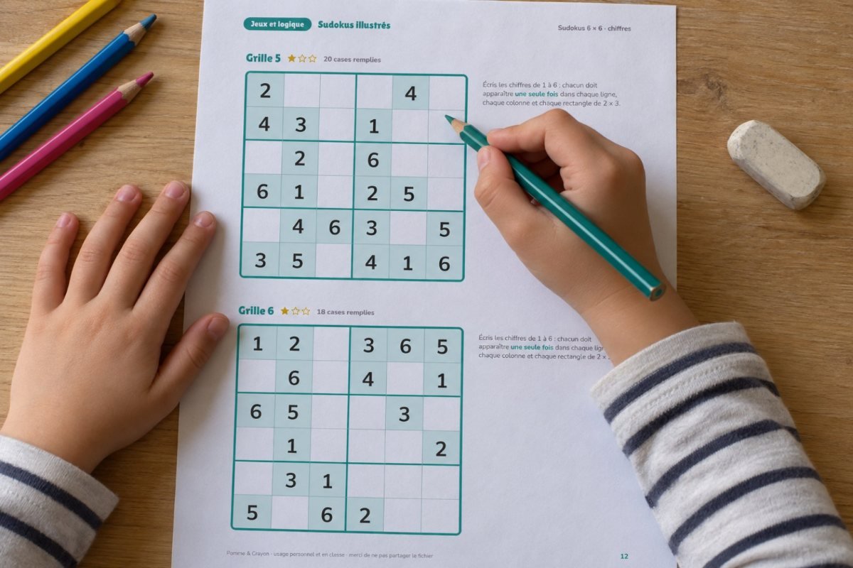 Sudokus illustrés pour les enfants : une fiche en cours