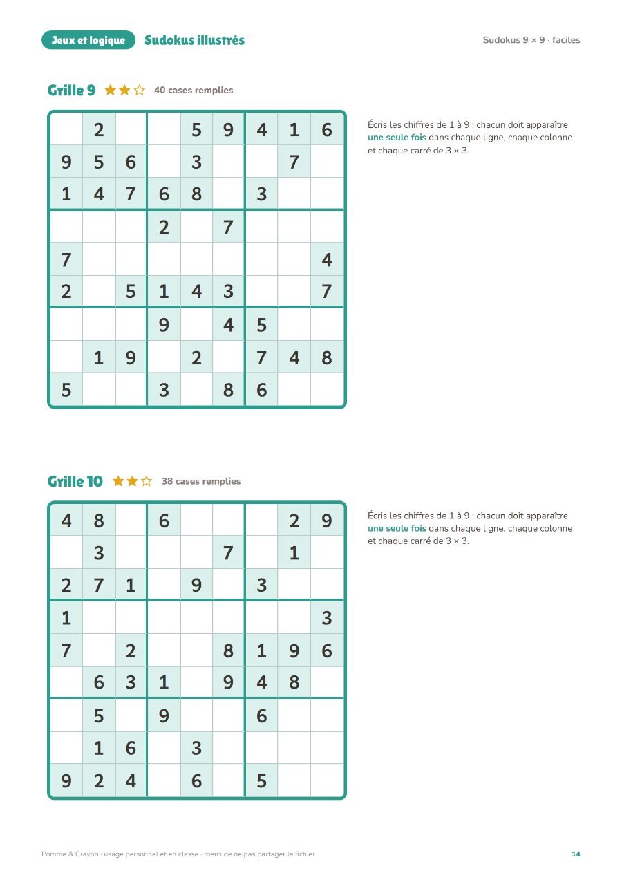 Sudokus illustrés pour les enfants : Une page du fichier