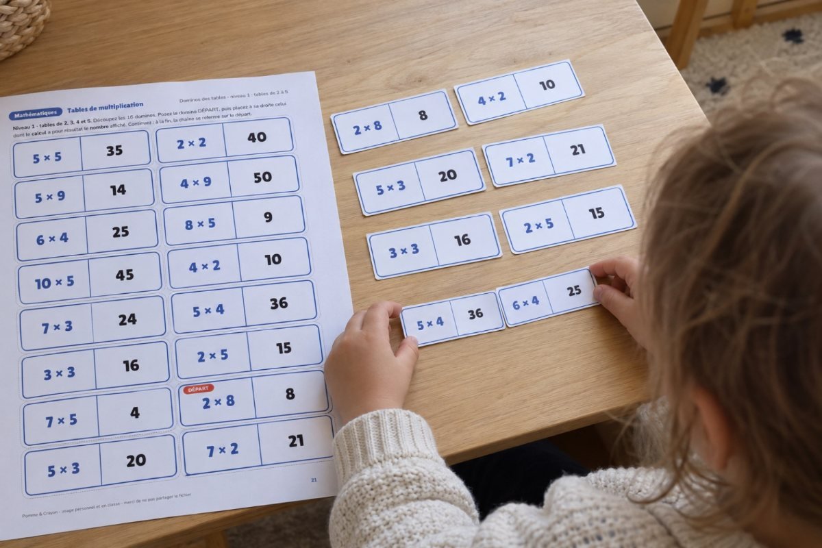 Tables de multiplication : affiches, cartes et jeux : utilisé par un enfant