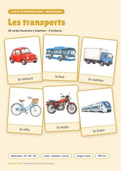 Cartes de nomenclature à imprimer : Les transports