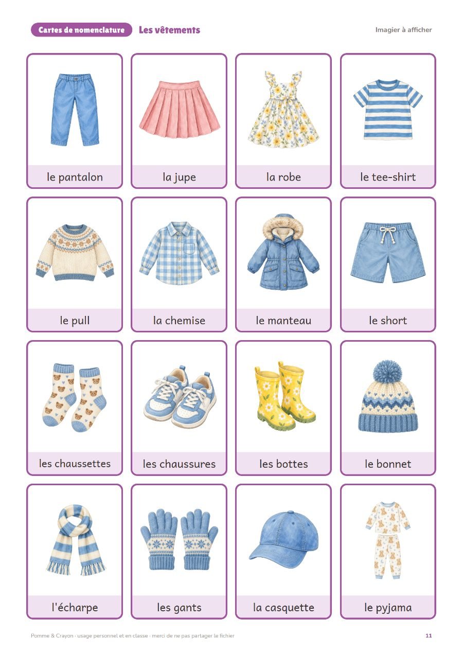 Les vêtements : L'imagier à afficher